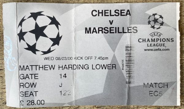 1999/2000 ORIGINAL CHAMPIONS LEAGUE GROUP STAGE TICKET CHELSEA V MARSEILLES