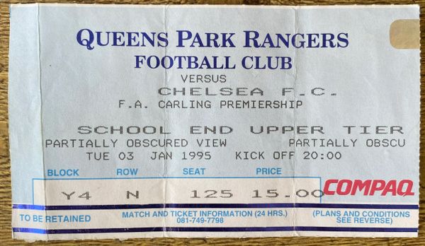 1994/95 ORIGINAL FA PREMIERSHIP TICKET QUEENS PARK RANGERS V CHELSEA