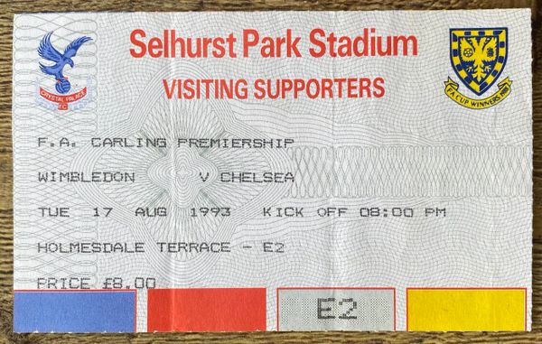 1993/94 ORIGINAL FA PREMIERSHIP TICKET WIMBLEDON V CHELSEA (CHELSEA ALLOCATION)