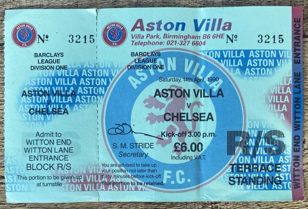 1989/90 ORIGINAL UNUSED DIVISION ONE TICKET ASTON VILLA V CHELSEA (CHELSEA ALLOCATION)