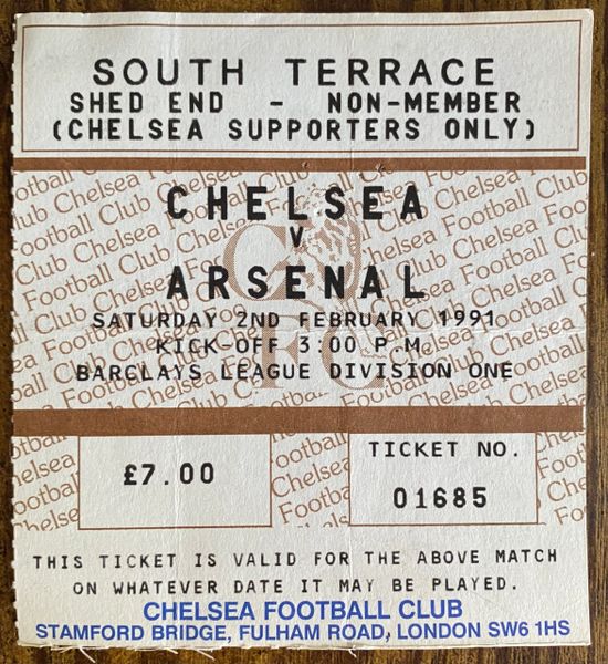 1990/91 ORIGINAL DIVISION ONE TICKET CHELSEA V ARSENAL