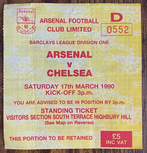 1989/90 ORIGINAL DIVISION ONE TICKET ARSENAL V CHELSEA (CHELSEA ALLOCATION)