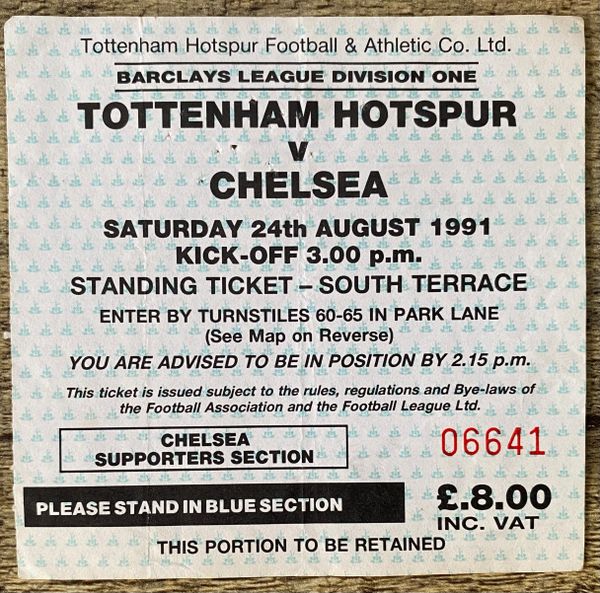 1991/92 ORIGINAL DIVISION ONE TICKET TOTTENHAM HOTSPUR V CHELSEA (CHELSEA ALLOCATION)