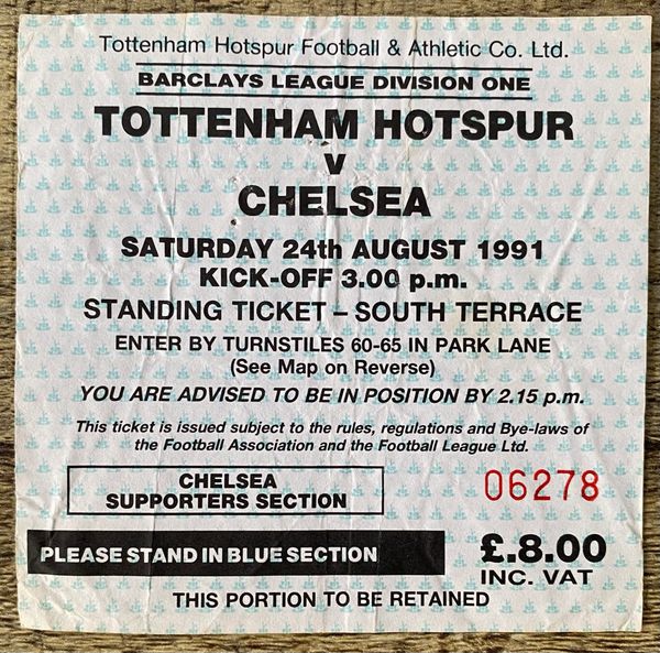 1991/92 ORIGINAL DIVISION ONE TICKET TOTTENHAM HOTSPUR V CHELSEA (CHELSEA ALLOCATION)