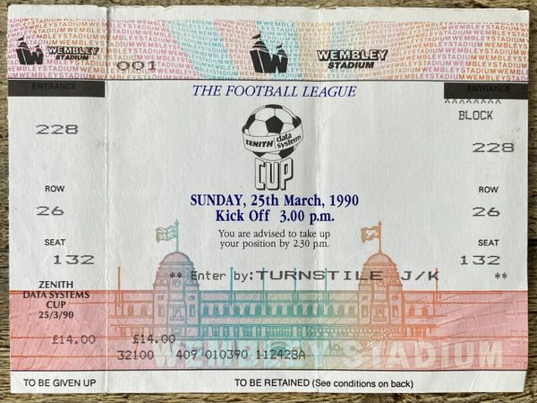 1990 ORIGINAL UNUSED ZENITH DATA SYSTEMS CUP FINAL TICKET MIDDLESBROUGH V CHELSEA