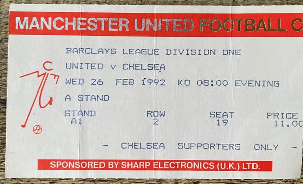 1991/92 ORIGINAL DIVISION ONE TICKET MANCHESTER UNITED V CHELSEA (CHELSEA ALLOCATION)