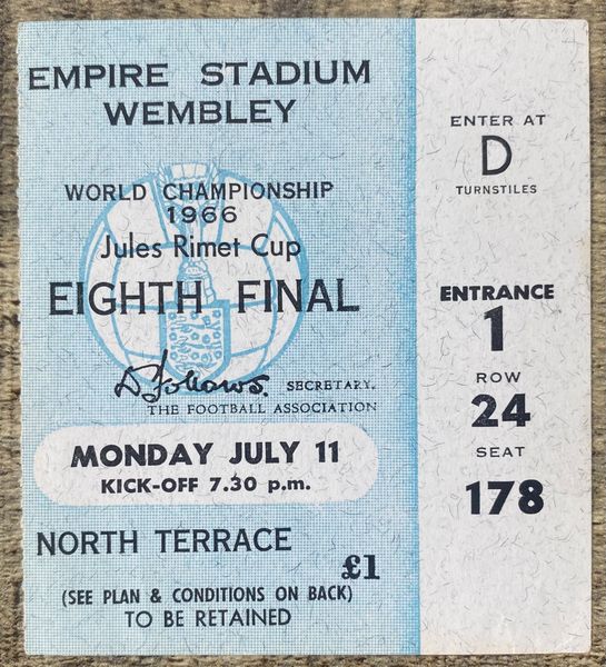 1966 ORIGINAL WORLD CUP 1st ROUND TICKET ENGLAND V URUGUAY OPENING GAME @ WEMBLEY