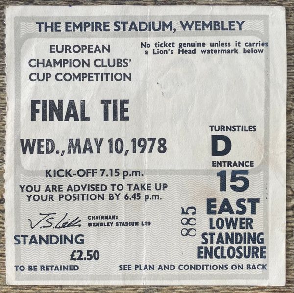 1978 ORIGINAL EUROPEAN CUP FINAL TICKET FC BRUGES V LIVERPOOL