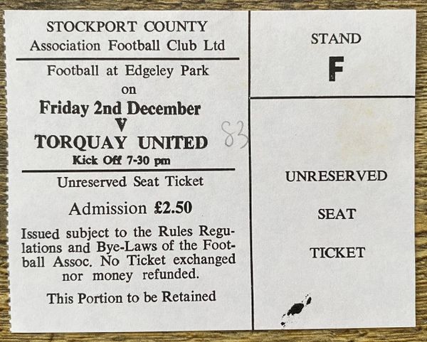 1983/84 ORIGINAL DIVISION FOUR TICKET STOCKPORT COUNTY V TORQUAY UNITED