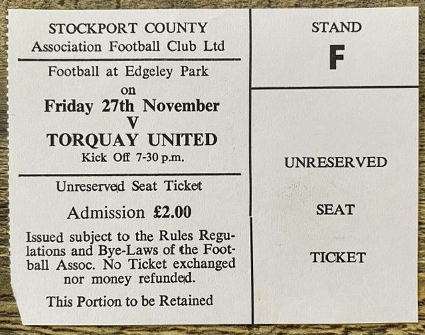 1981/82 ORIGINAL DIVISION FOUR TICKET STOCKPORT COUNTY V TORQUAY UNITED