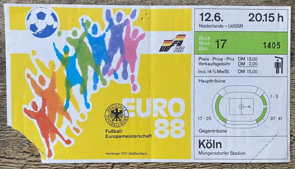 1988 ORIGINAL EURO 88 1ST ROUND TICKET NETHERLANDS V SOVIET UNION @ COLOGNE