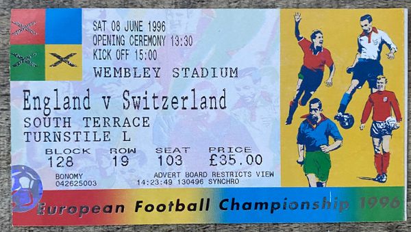 1996 ORIGINAL OPENING GAME EURO 96 1ST ROUND TICKET SWITZERLAND V ENGLAND @WEMBLEY