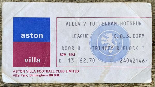 1979/80 ORIGINAL DIVISION ONE TICKET ASTON VILLA V TOTTENHAM HOTSPUR