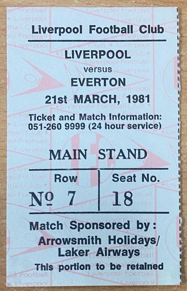 1980/81 ORIGINAL DIVISION ONE TICKET LIVERPOOL V EVERTON