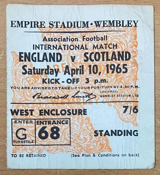 1965 ORIGINAL BRITISH HOME INTERNATIONAL CHAMPIONSHIP TICKET ENGLAND V SCOTLAND @WEMBLEY