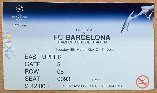 2004/05 ORIGINAL CHAMPIONS LEAGUE 2ND ROUND 2ND LEG TICKET CHELSEA V BARCELONA