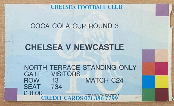 1992/93 ORIGINAL COCA COLA CUP 3RD ROUND TICKET CHELSEA V NEWCASTLE UNITED