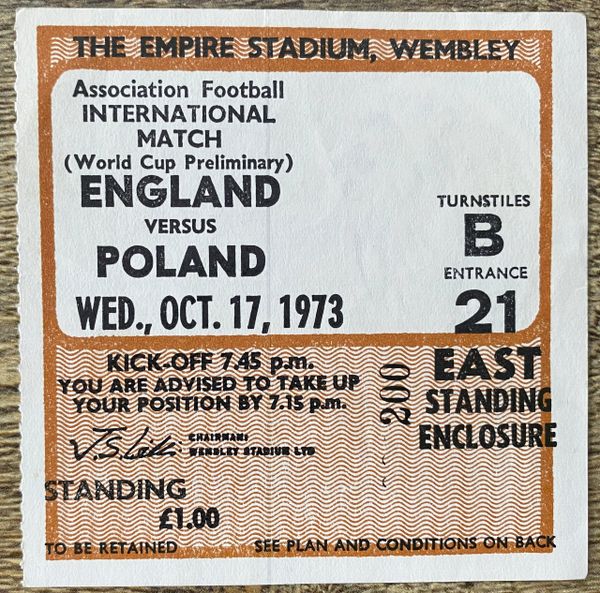 1973 ORIGINAL WORLD CUP QUALIFYING TICKET ENGLAND V POLAND @WEMBLEY