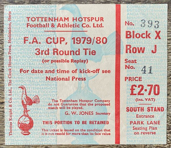 1979/80 ORIGINAL FA CUP 3RD ROUND TICKET TOTTENHAM HOTSPUR V MANCHESTER UNITED