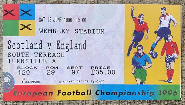 1996 ORIGINAL EURO 96 1ST ROUND TICKET SCOTLAND V ENGLAND @WEMBLEY, LONDON