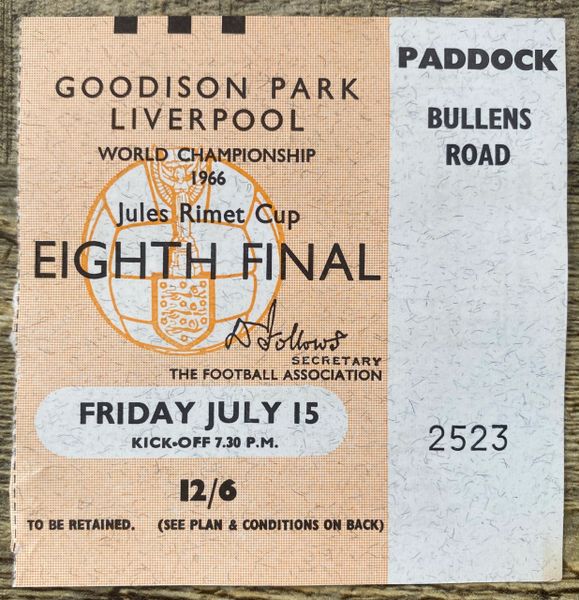 1966 ORIGINAL WORLD CUP 1ST ROUND TICKET HUNGARY V BRAZIL @ GOODISON PARK