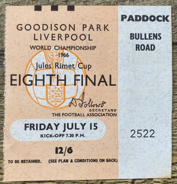 1966 ORIGINAL WORLD CUP 1ST ROUND TICKET HUNGARY V BRAZIL @ GOODISON PARK