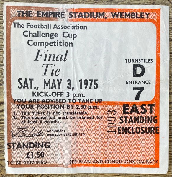 1975 ORIGINAL FA CUP FINAL TICKET WEST HAM UNITED V FULHAM