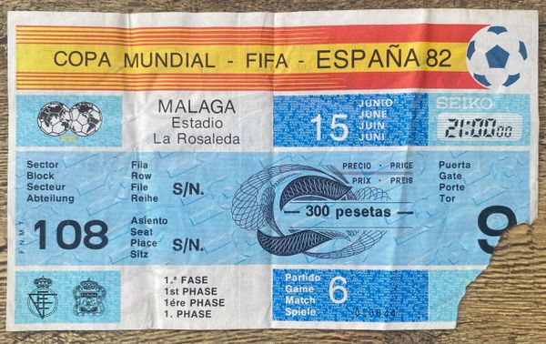 1982 ORIGINAL WORLD CUP TICKET NEW ZEALAND V SCOTLAND @MALAGA