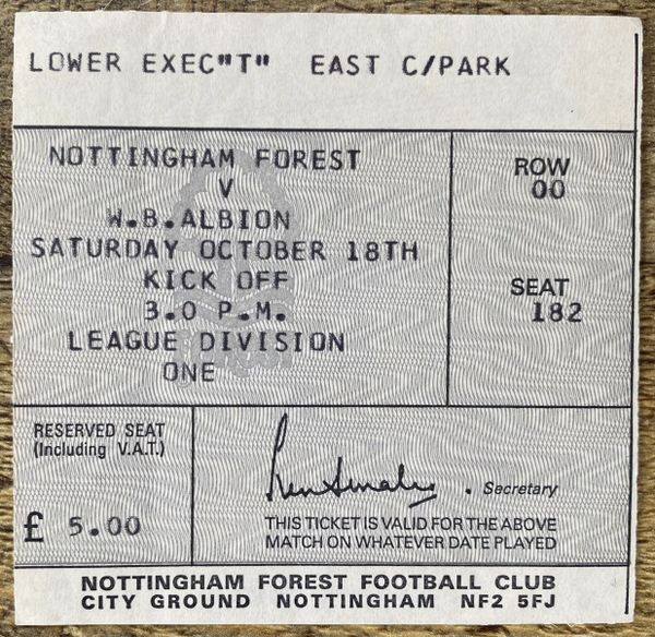 1980/81 ORIGINAL DIVISION ONE TICKET NOTTINGHAM FOREST V WEST BROMWICH ALBION