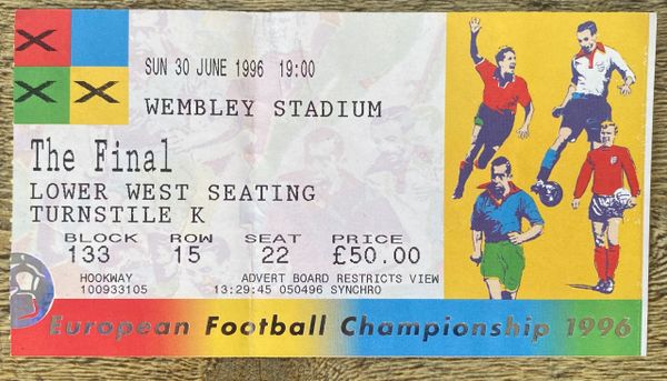 1996 ORIGINAL EURO 96 FINAL TICKET GERMANY V CZECH REP @WEMBLEY, LONDON