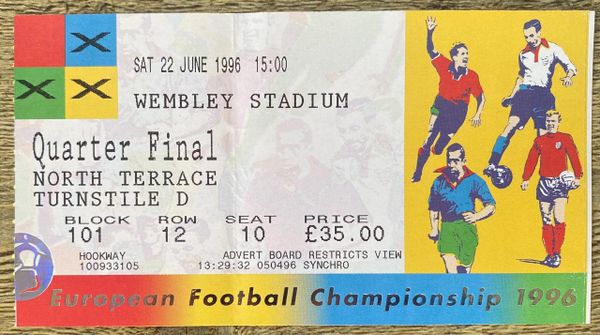 1996 ORIGINAL EURO 96 QUARTER FINAL TICKET SPAIN V ENGLAND @WEMBLEY, LONDON