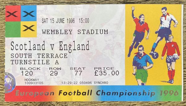 1996 ORIGINAL EURO 96 1ST ROUND TICKET SCOTLAND V ENGLAND @WEMBLEY, LONDON