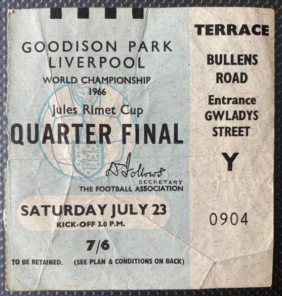 1966 ORIGINAL WORLD CUP QUARTER FINAL TICKET PORTUGAL V NORTH KOREA @ GOODISON PARK