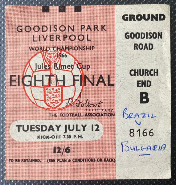 1966 ORIGINAL WORLD CUP 1ST ROUND TICKET BULGARIA V BRAZIL @ GOODISON PARK