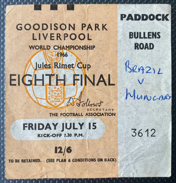 1966 ORIGINAL WORLD CUP 1ST ROUND TICKET HUNGARY V BRAZIL @ GOODISON PARK