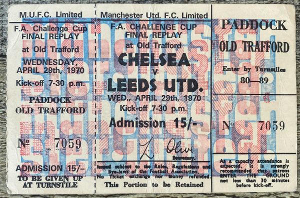 1970 ORIGINAL UNUSED FA CUP FINAL REPLAY TICKET LEEDS UNITED V CHELSEA @ OLD TRAFFORD