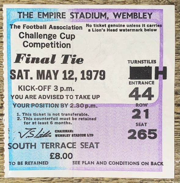 1979 ORIGINAL FA CUP FINAL TICKET MANCHESTER UNITED V ARSENAL H44 21 265