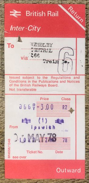 1978 ORIGINAL FA CUP FINAL FOOTBALL SPECIAL BRITISH RAIL TRAIN TICKET ARSENAL V IPSWICH TOWN