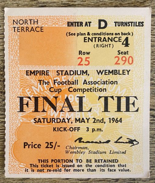 1964 ORIGINAL FA CUP FINAL TICKET WEST HAM UNITED V PRESTON NORTH END