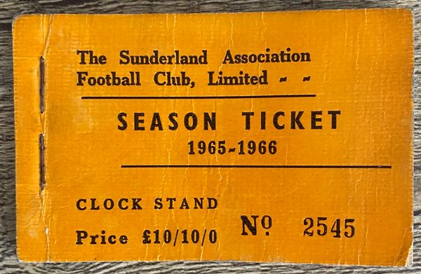 1965/66 ORIGINAL DIVISION ONE ROKER PARK SEASON TICKET SUNDERLAND