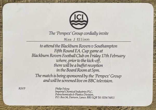 1983/84 ORIGINAL FA CUP 5TH ROUND TICKET BLACKBURN ROVERS V SOUTHAMPTON SIGNED BY JIMMY HILL AND JOHN MOTSON