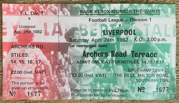 1981/82 ORIGINAL DIVISION ONE UNUSED TICKET SOUTHAMPTON V LIVERPOOL