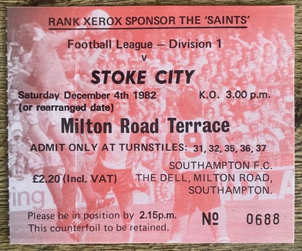 1982/83 ORIGINAL DIVISION ONE TICKET SOUTHAMPTON V STOKE CITY