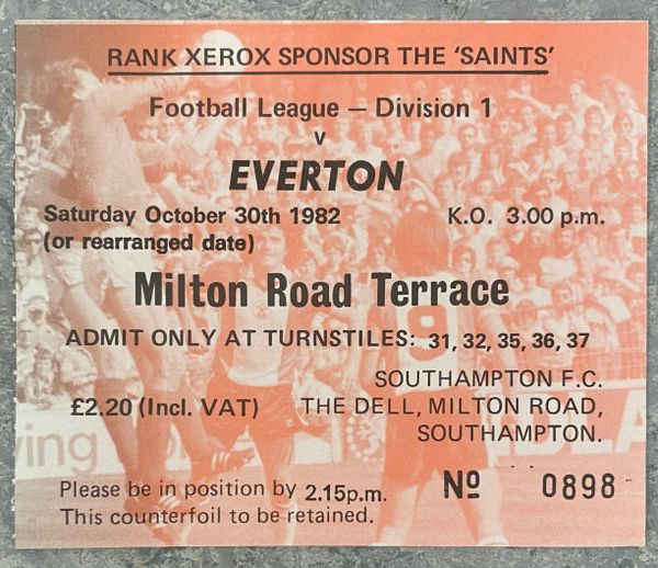 1982/83 ORIGINAL DIVISION ONE TICKET SOUTHAMPTON V EVERTON
