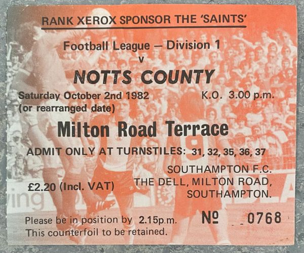 1982/83 ORIGINAL DIVISION ONE TICKET SOUTHAMPTON V NOTTS COUNTY