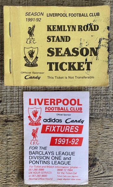 1991/92 ORIGINAL SEASON TICKET LIVERPOOL KEMLYN ROAD AND FIXTURE LIST