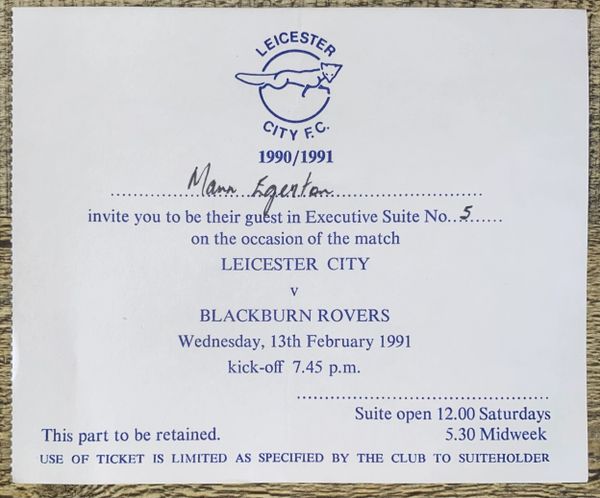1990/91 ORIGINAL DIVISION TWO TICKET LEICESTER CITY V BLACKBURN ROVERS
