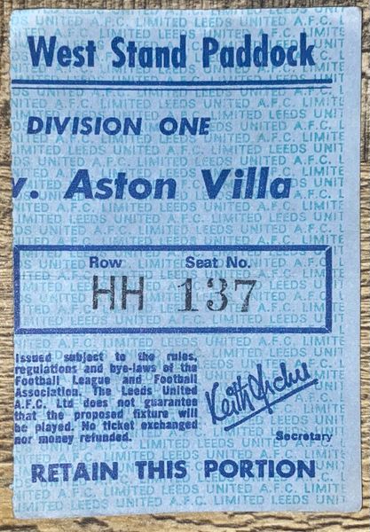 1975/76 ORIGINAL DIVISION ONE TICKET LEEDS UNITED V ASTON VILLA