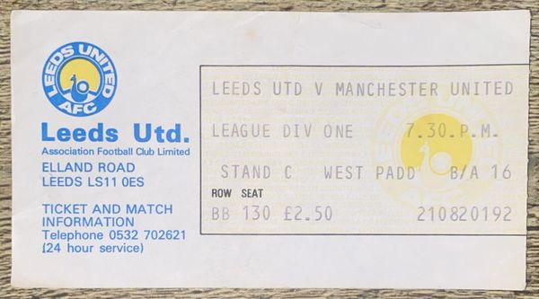1978/79 ORIGINAL DIVISION ONE TICKET LEEDS UNITED V MANCHESTER UNITED
