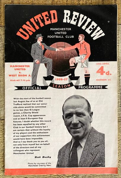 1956/57 ORIGINAL DIVISION ONE PROGRAMME MANCHESTER UNITED V WEST BROMWICH ALBION